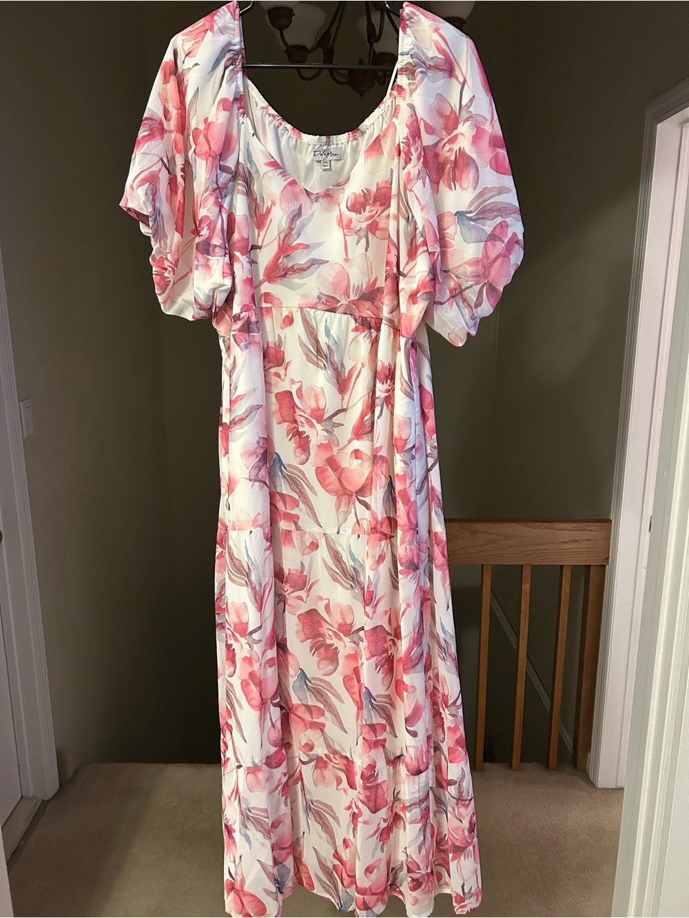 Polagram White Maxi Dress with Pink Floral Print